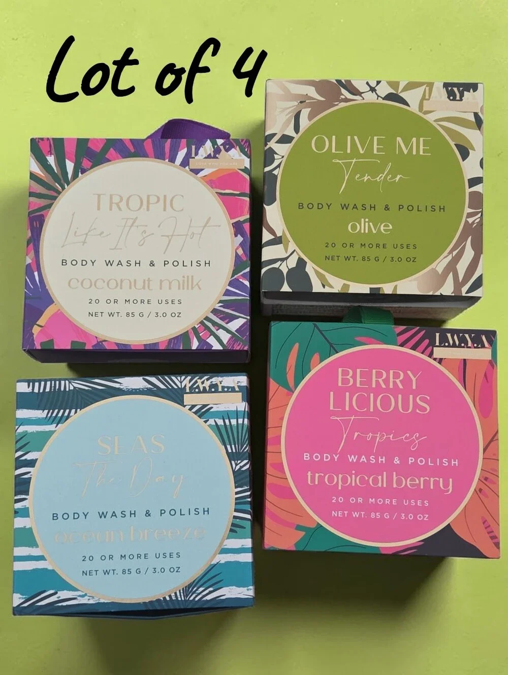 Lot of 4 boxes of body wash & polish 20+ uses each beauty body set